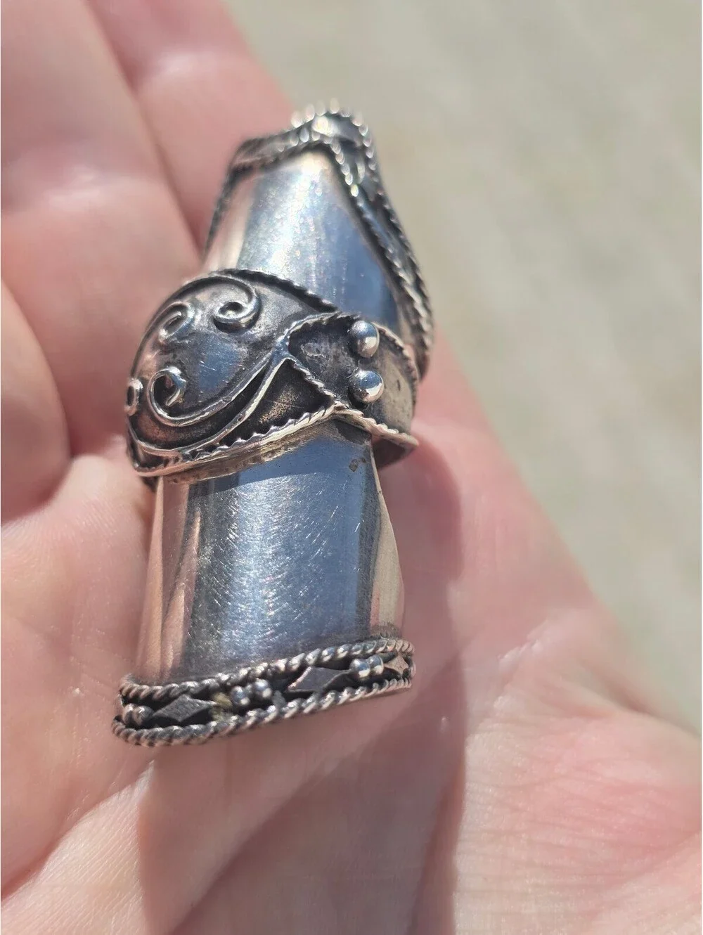 VTG 925 Sterling Silver Articulated Full Finger Ring 28g Sz 9 Gothic Renaissance